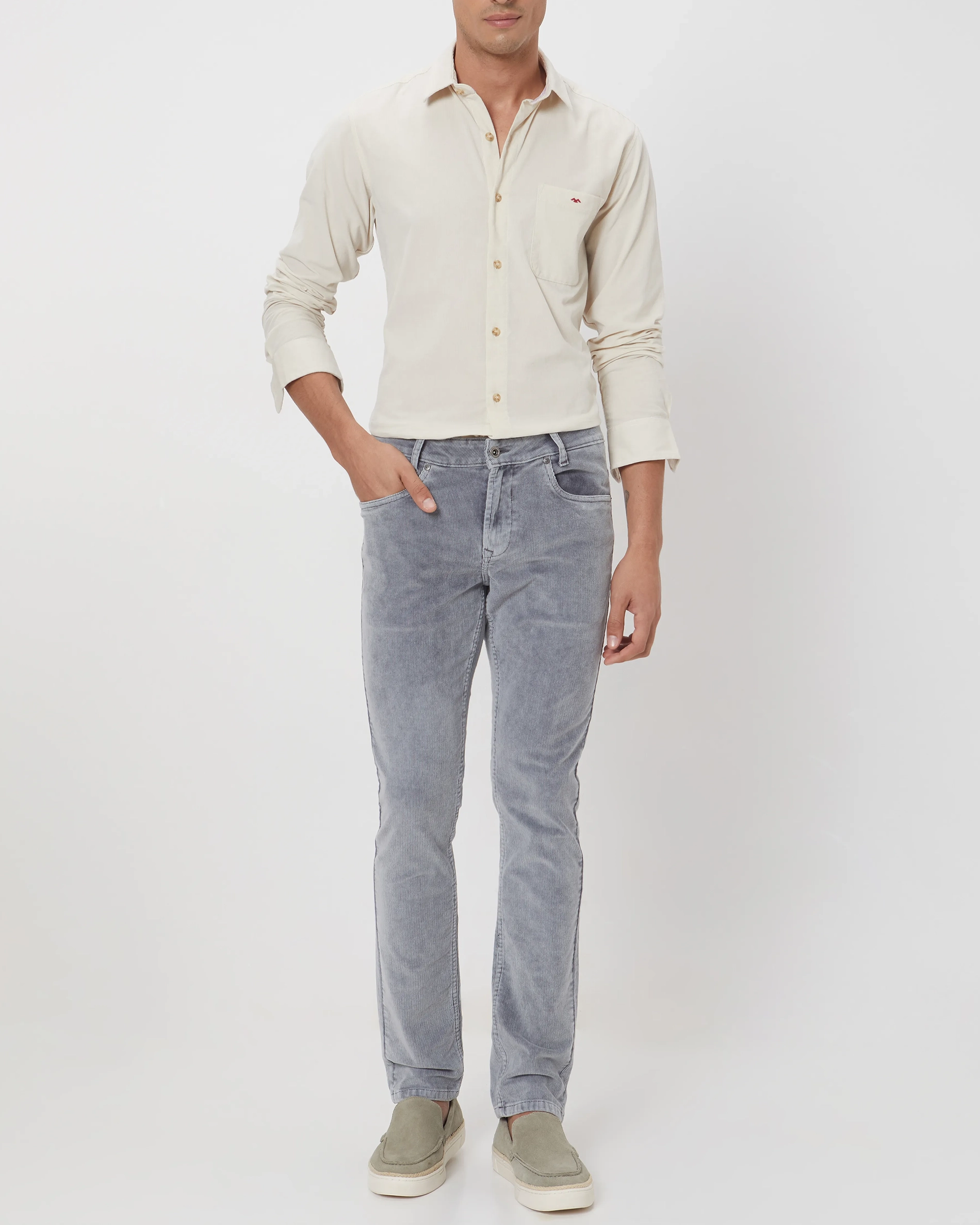 Classic Versatile Slim-Fit Straight-Leg Grey Trousers