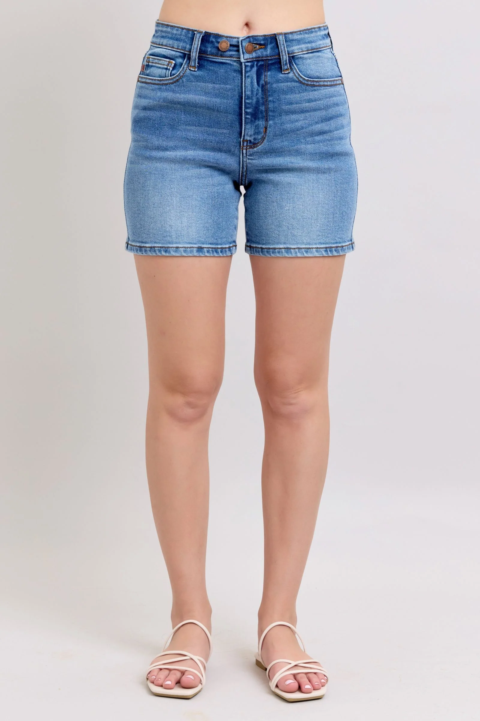 2 Button Denim Shorts with Pockets