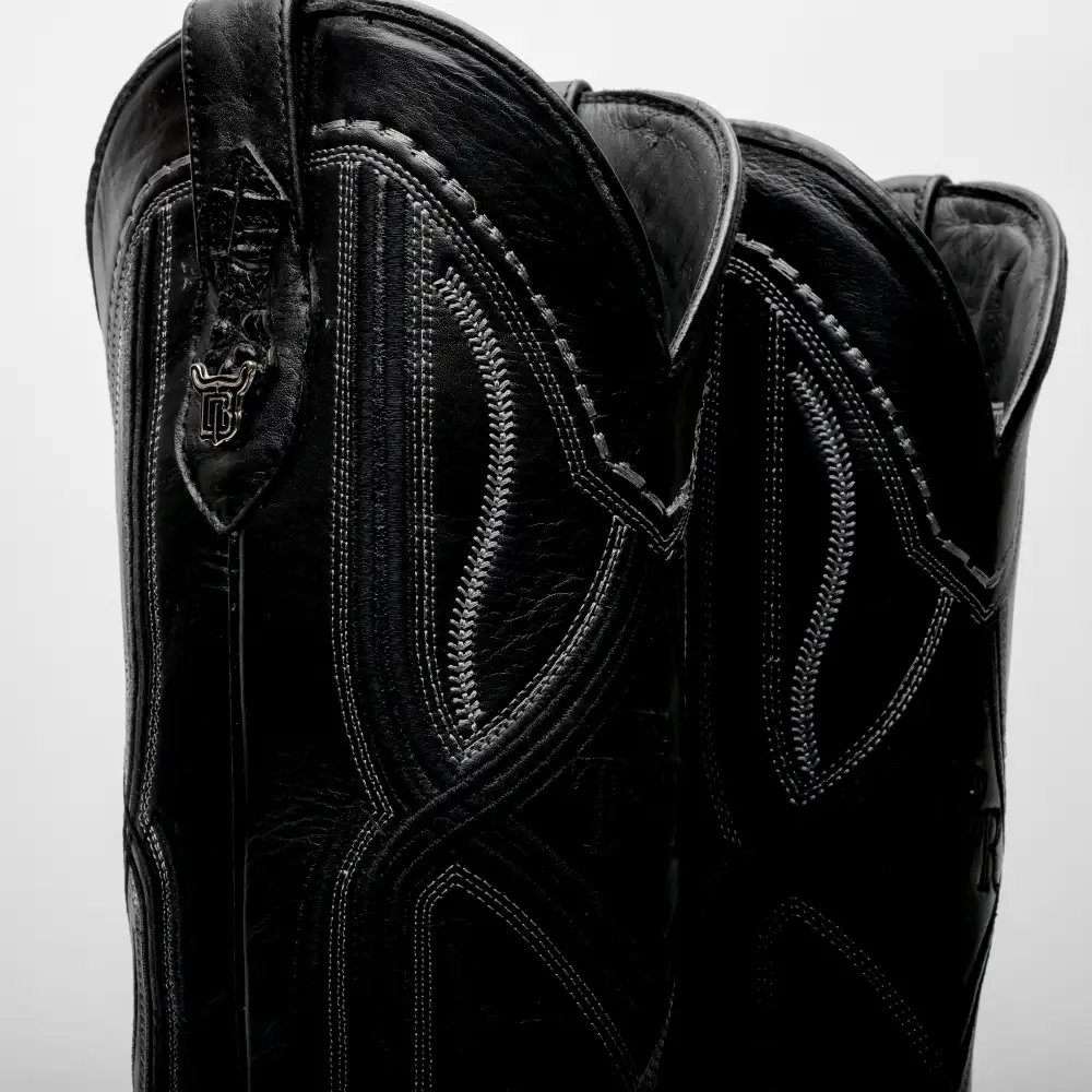 Total Black Caiman Belly Leather Boots - Square Toe