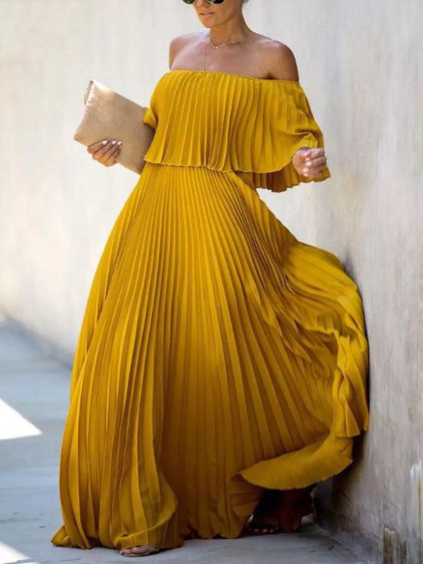 Full Size Off-Shoulder Pleated Maxi Dress Plus Size