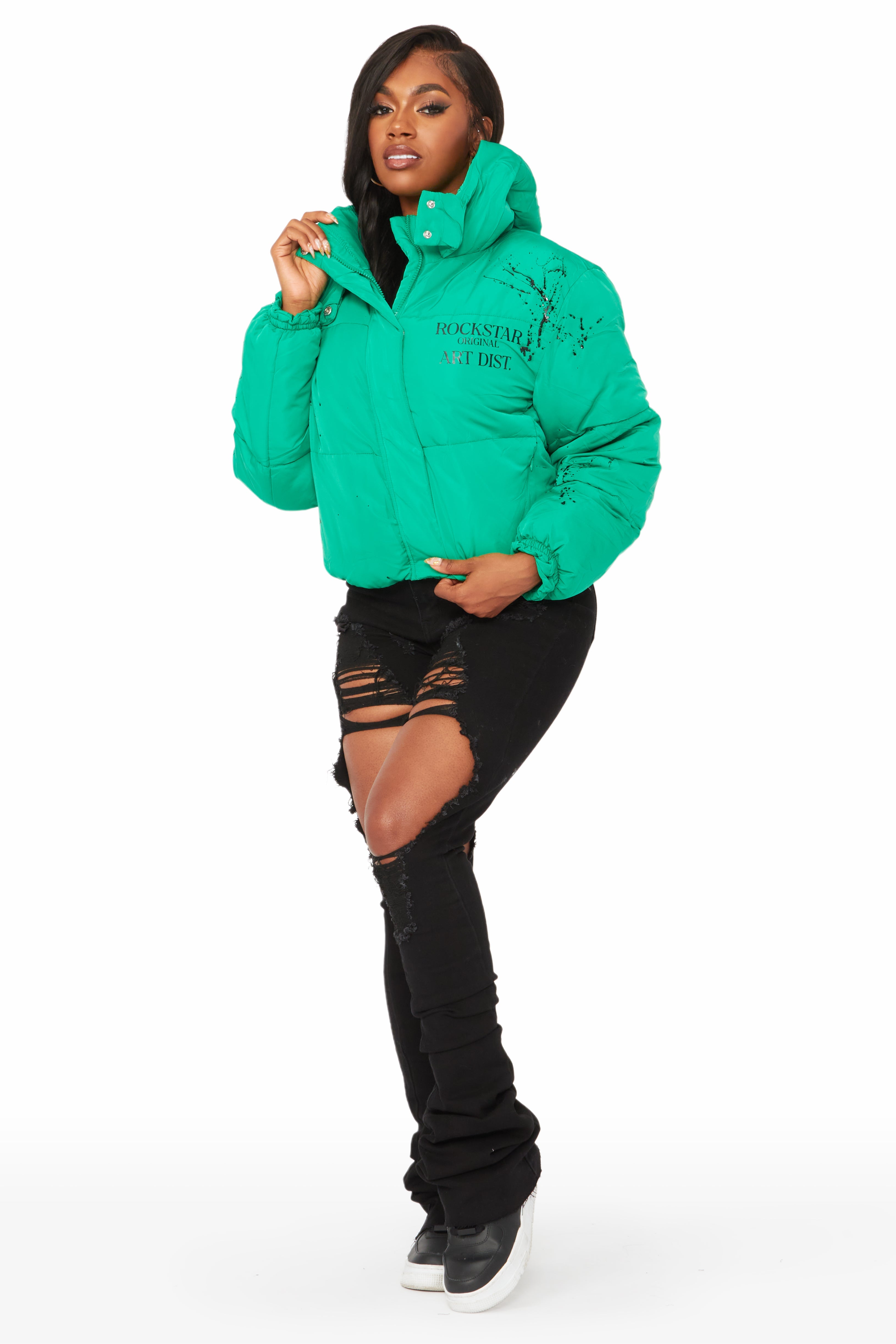Keira Green Drippy Puffer Jacket