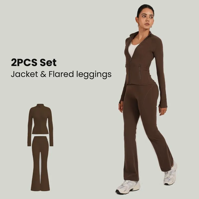 2PCS Slim-It BBL Jacket and Flare Leggings Daily Set