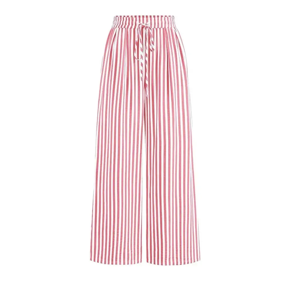 Women’s Striped Elastic Waist Wide Leg Palazzo Pants