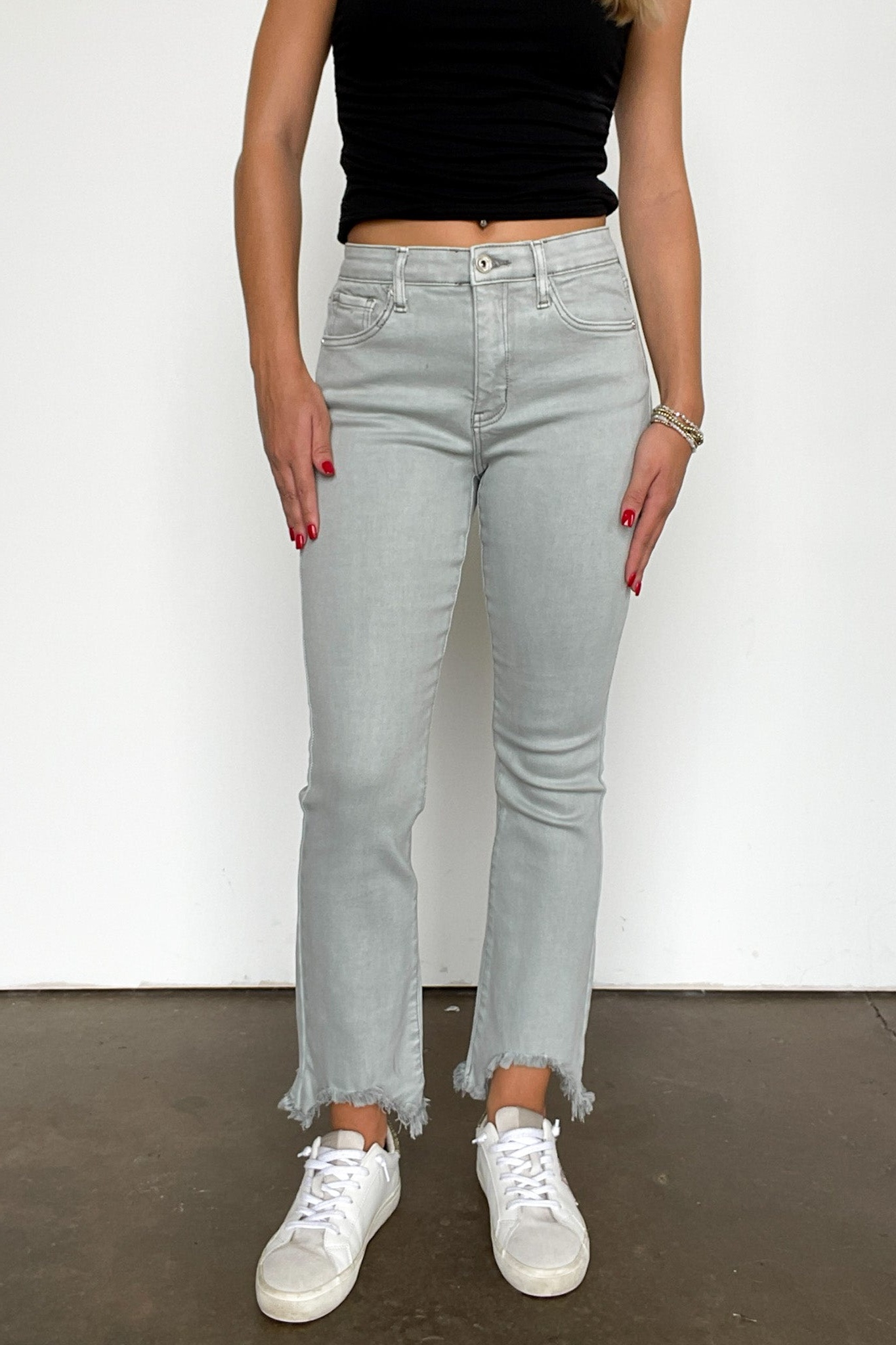 Mid Rise Kick Flare Distressed Jeans