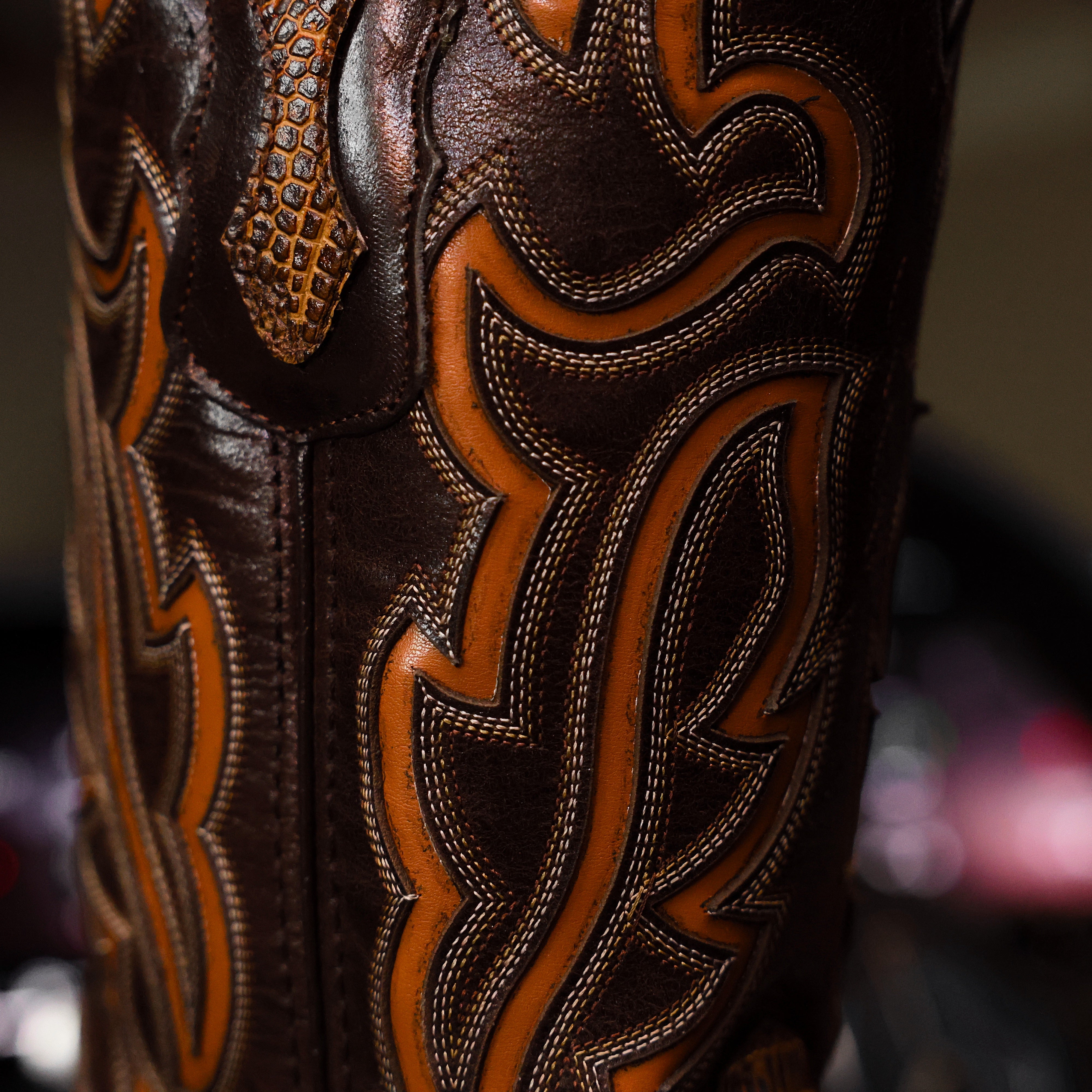 Honey Lizard Leather Boots - Square Toe