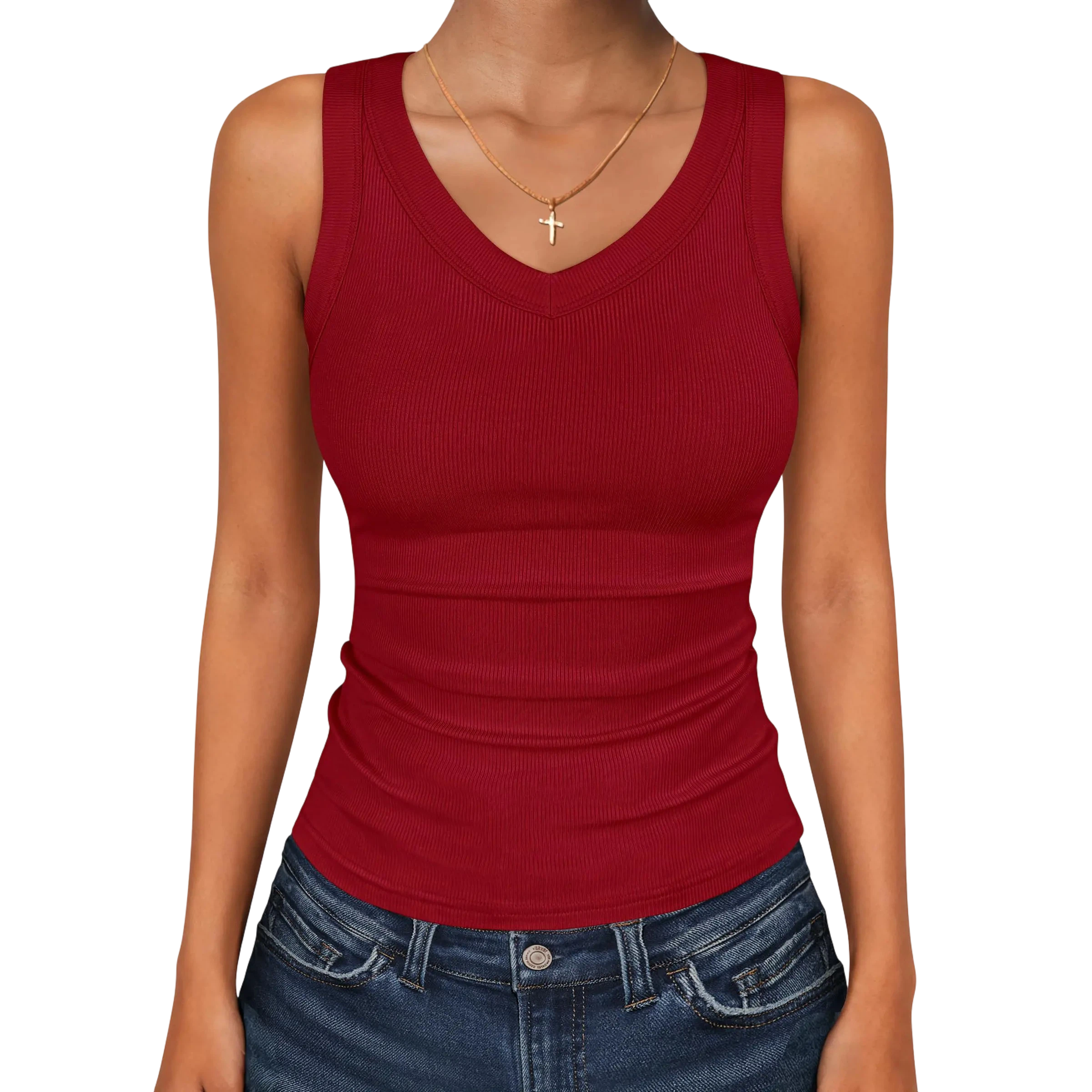 Tank Tops for Women V Neck Ribbed Knit Slim Fitted Sleeveless Tee – 2026 Summer Casual Basic Tanks
