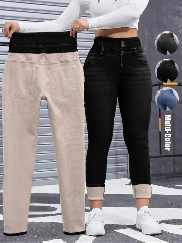 🔥6-PACK ONLY $24🔥Women's High Elasticity Fleece Lined Thick Denim Jeans🔥Final Day Clearance!🛒