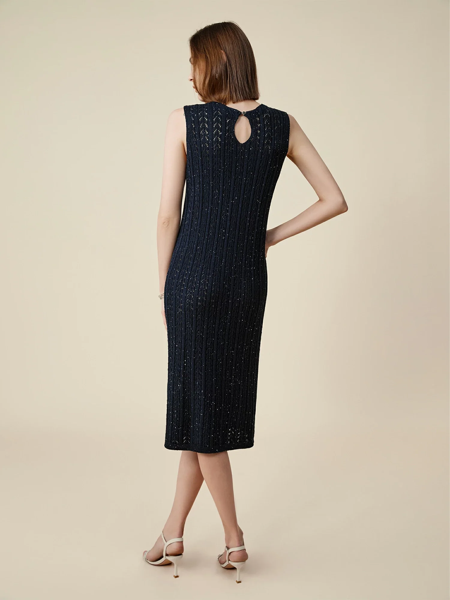 Lyocell Round Neck Sleeveless Sequined Dress
