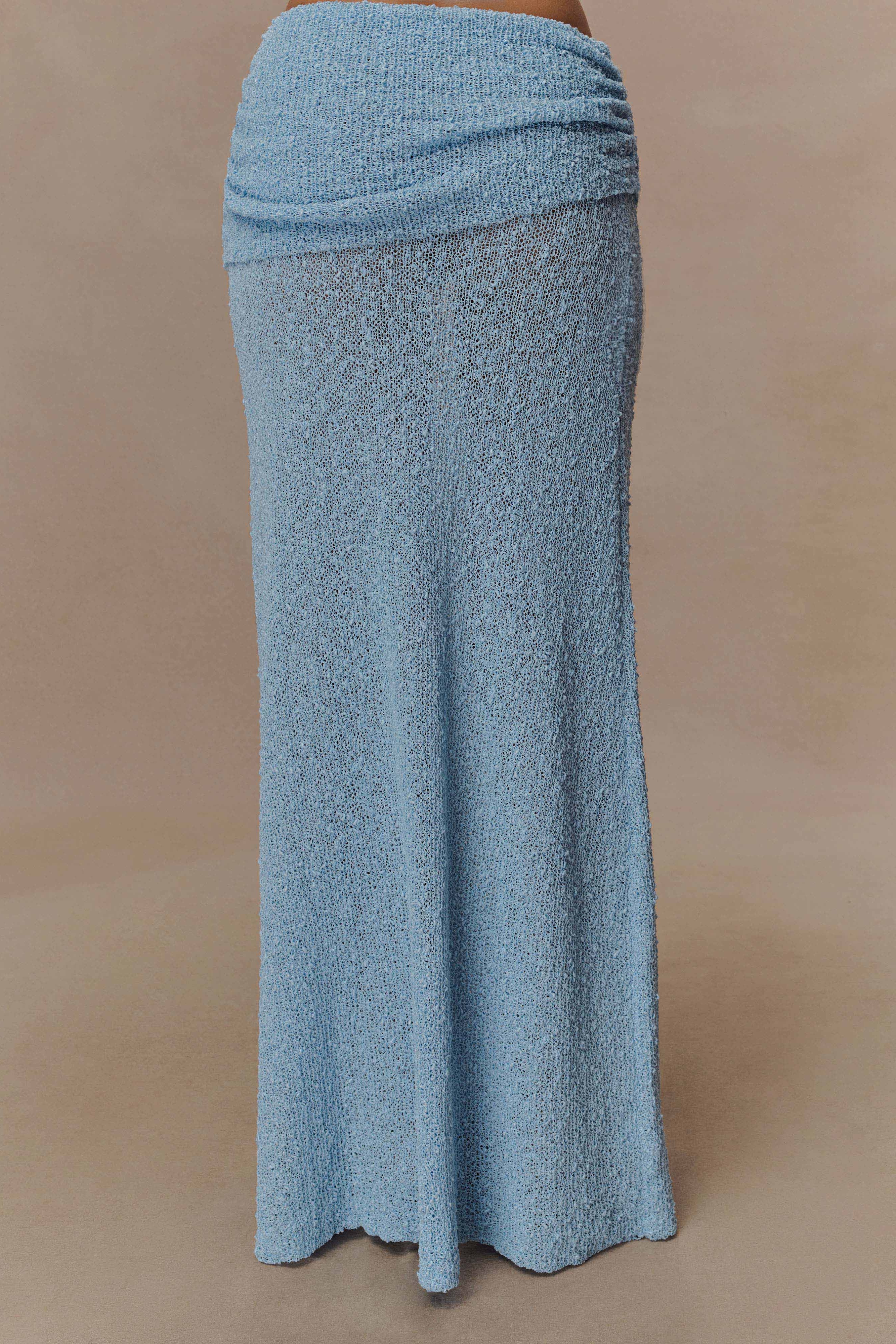 Blue Ruched Knit Maxi Skirt