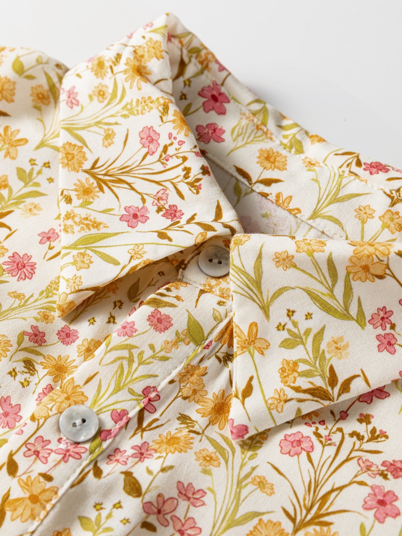 Floral Print Frilly Trim Smocked Cuff Long Sleeve Loose Shirt Dress