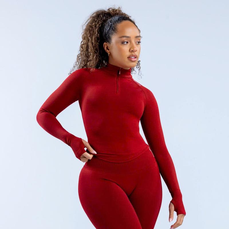 Women’s Seamless Zip-Up Long Sleeve Crop Top with Thumb Holes