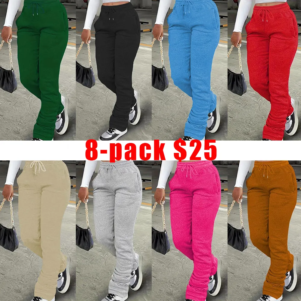 Women’s Stackable Sweatpants with Pockets – Drawstring Waist Casual Joggers for Daily Wear