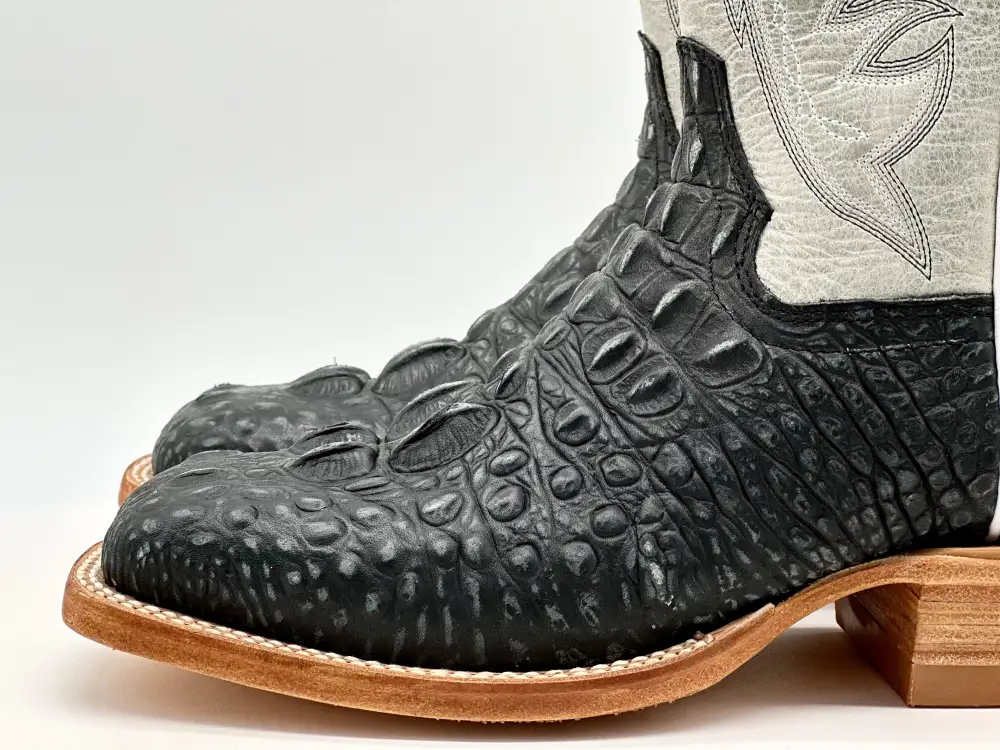 Men’s Black Rustic Caimán Leather Boots With Pearl White Shaft