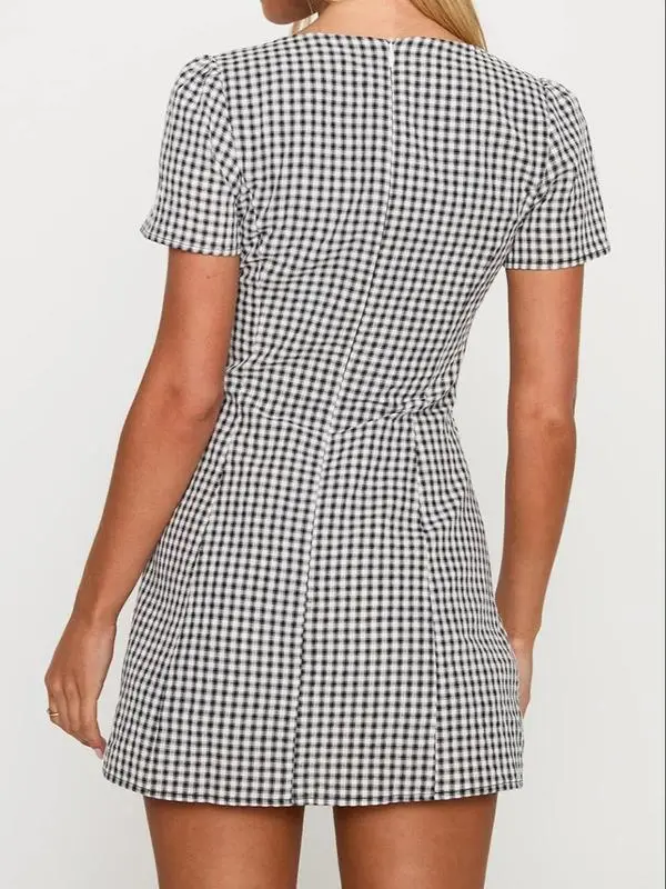 Women's Plaid Print Button Decor V Neck Shortsleeve (Just $4 Each!)