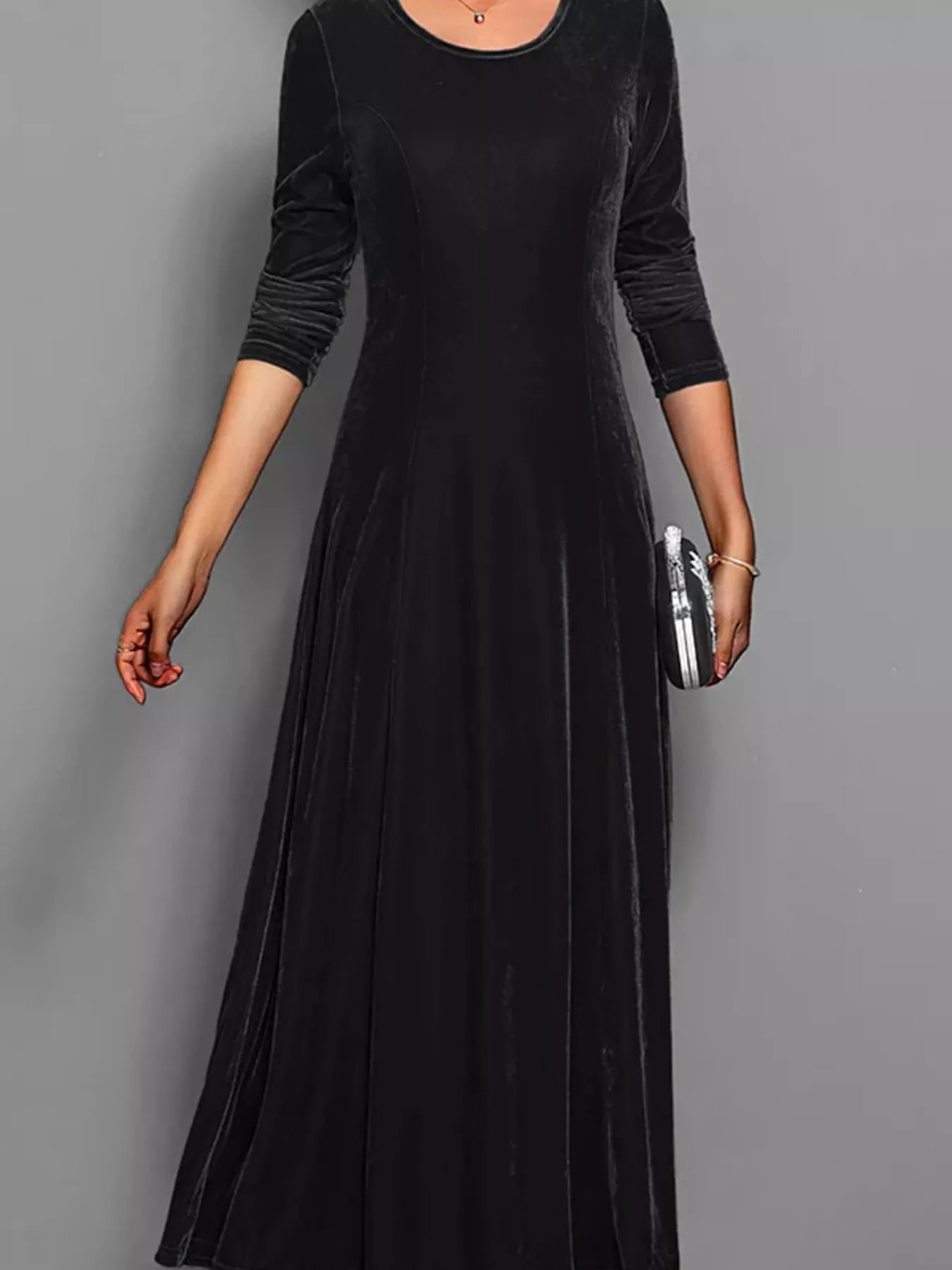 Velvet Long Sleeve A-Line Dress