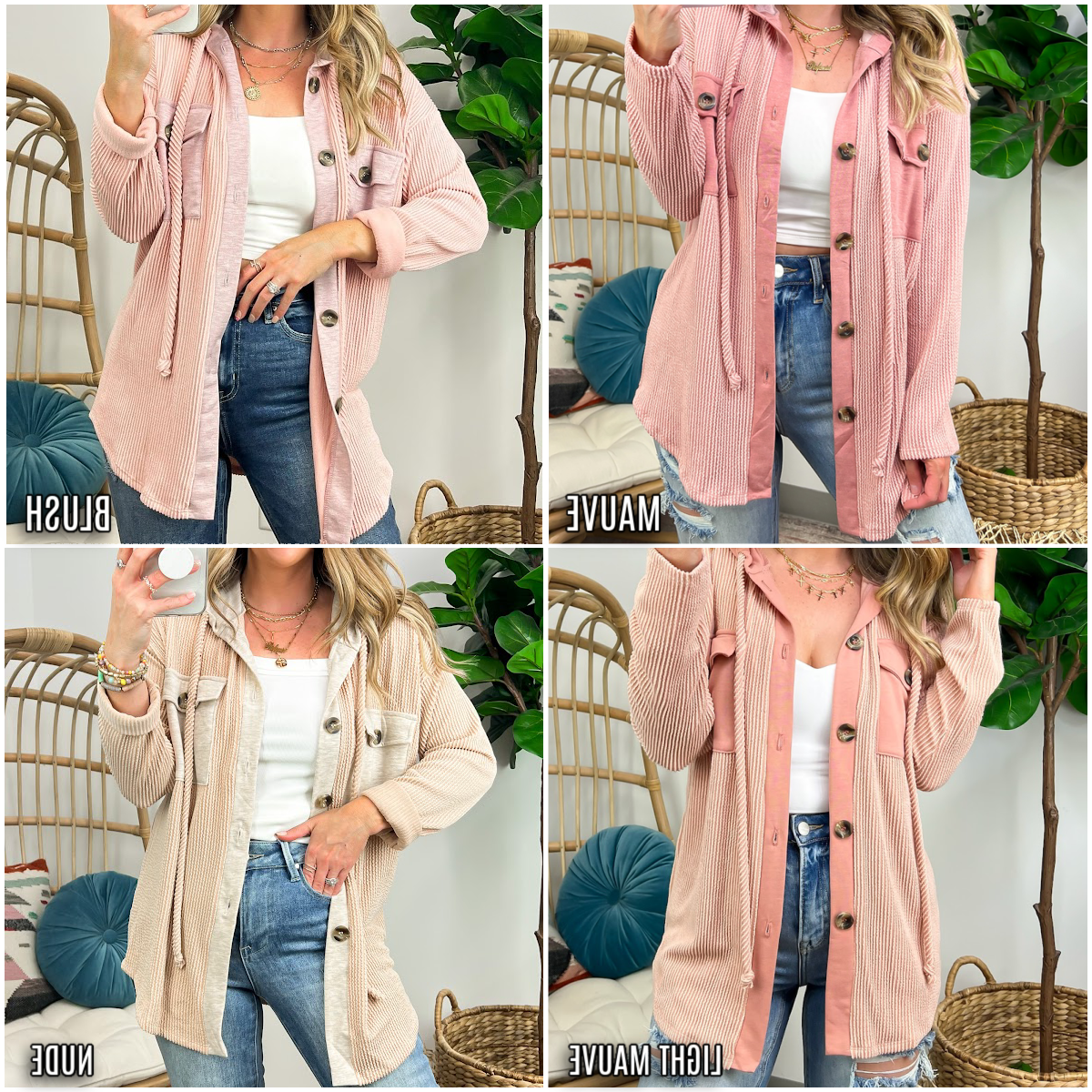 Saturday Satisfaction Ribbed Hooded Shacket