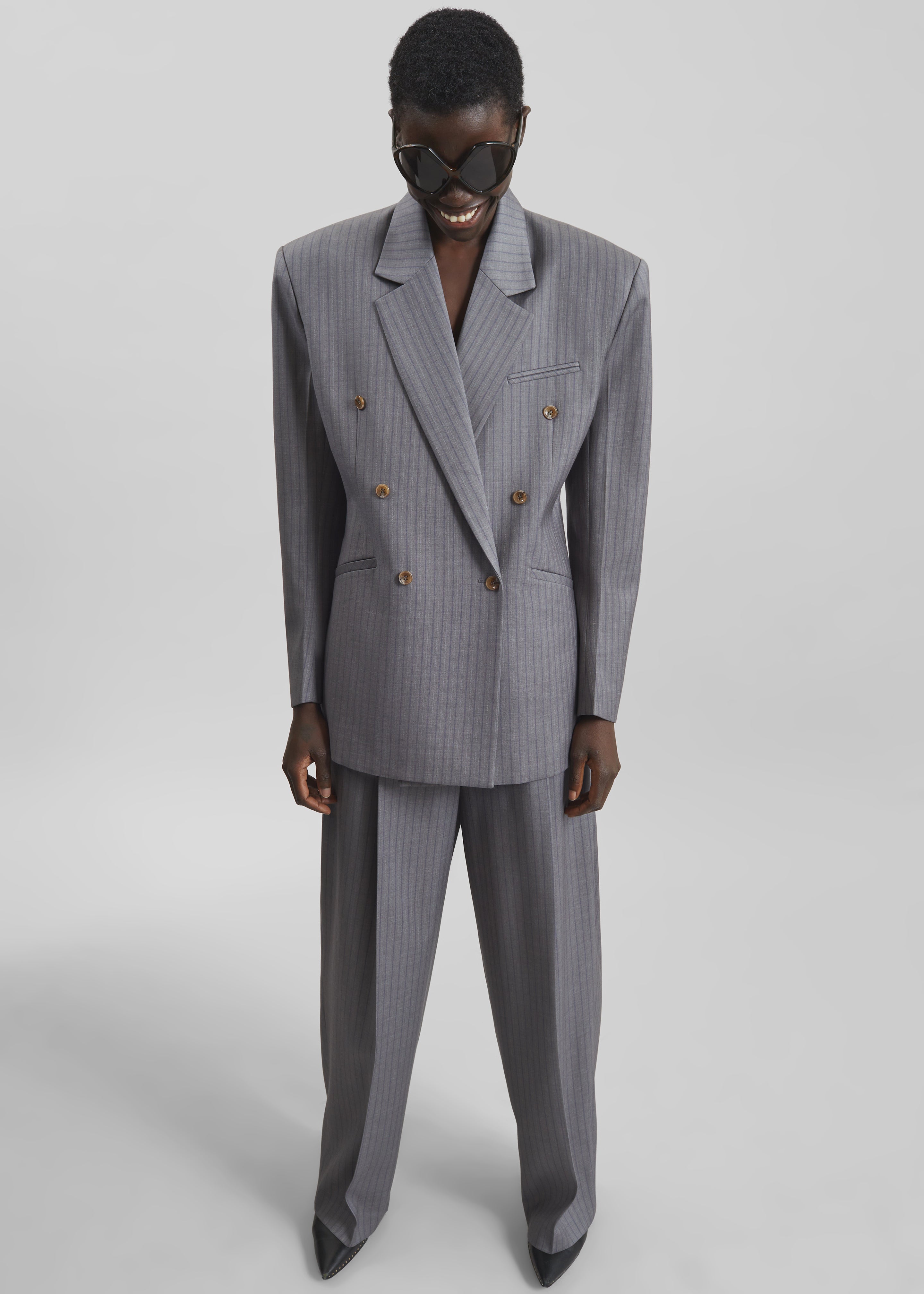 Helmond Double-Breasted Blazer - Grey Multi Stripe