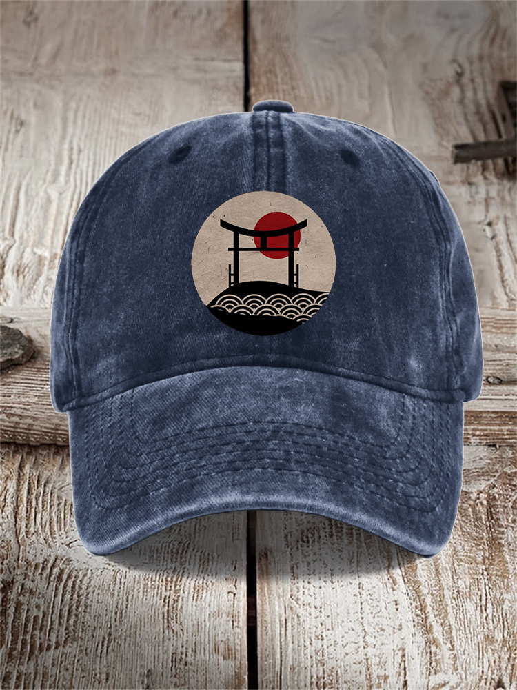 Japanese Shrine Sunrise Sea Waves Washed Cap