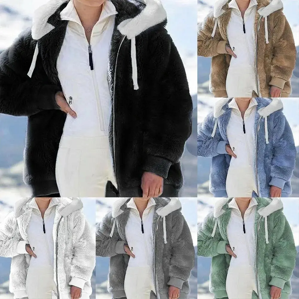 6-Pack Ladies Warm Teddy Bear Fluffy Coat Hooded Fleece Jacket Outwears