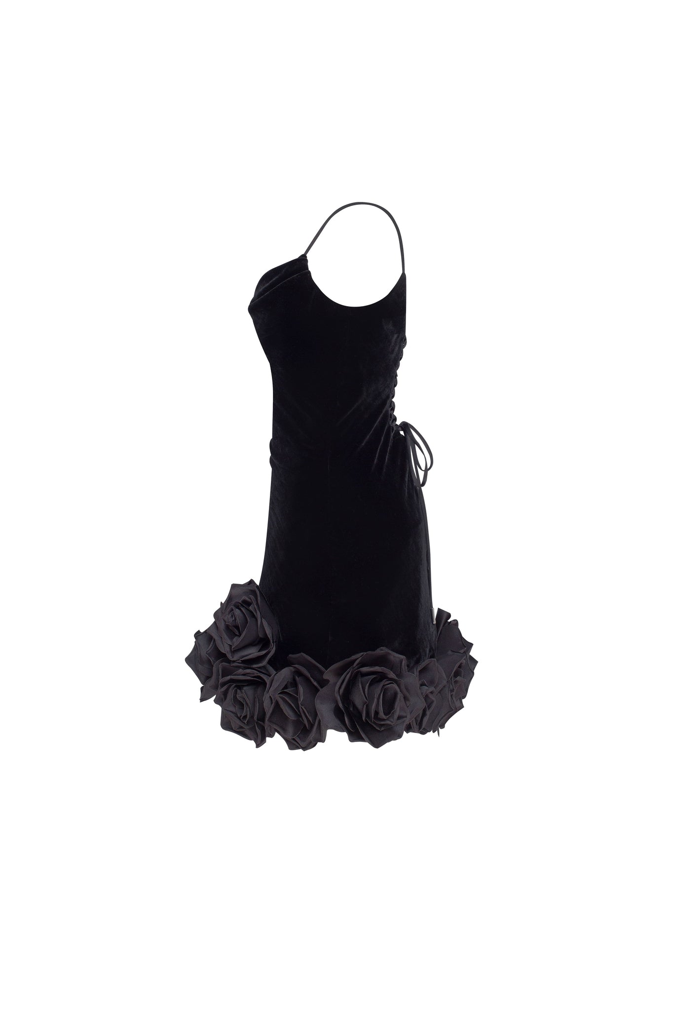 Black velvet mini dress with 3D flowers