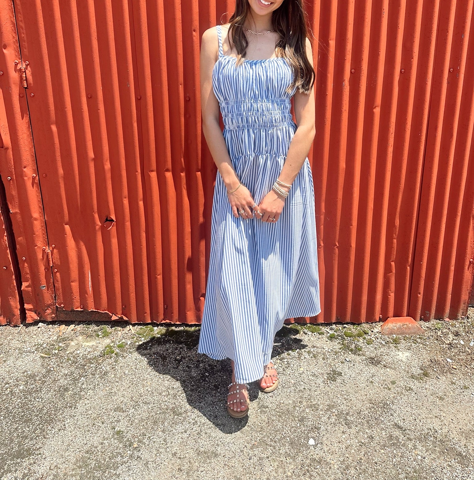 Tiered Striped Smocked Dress