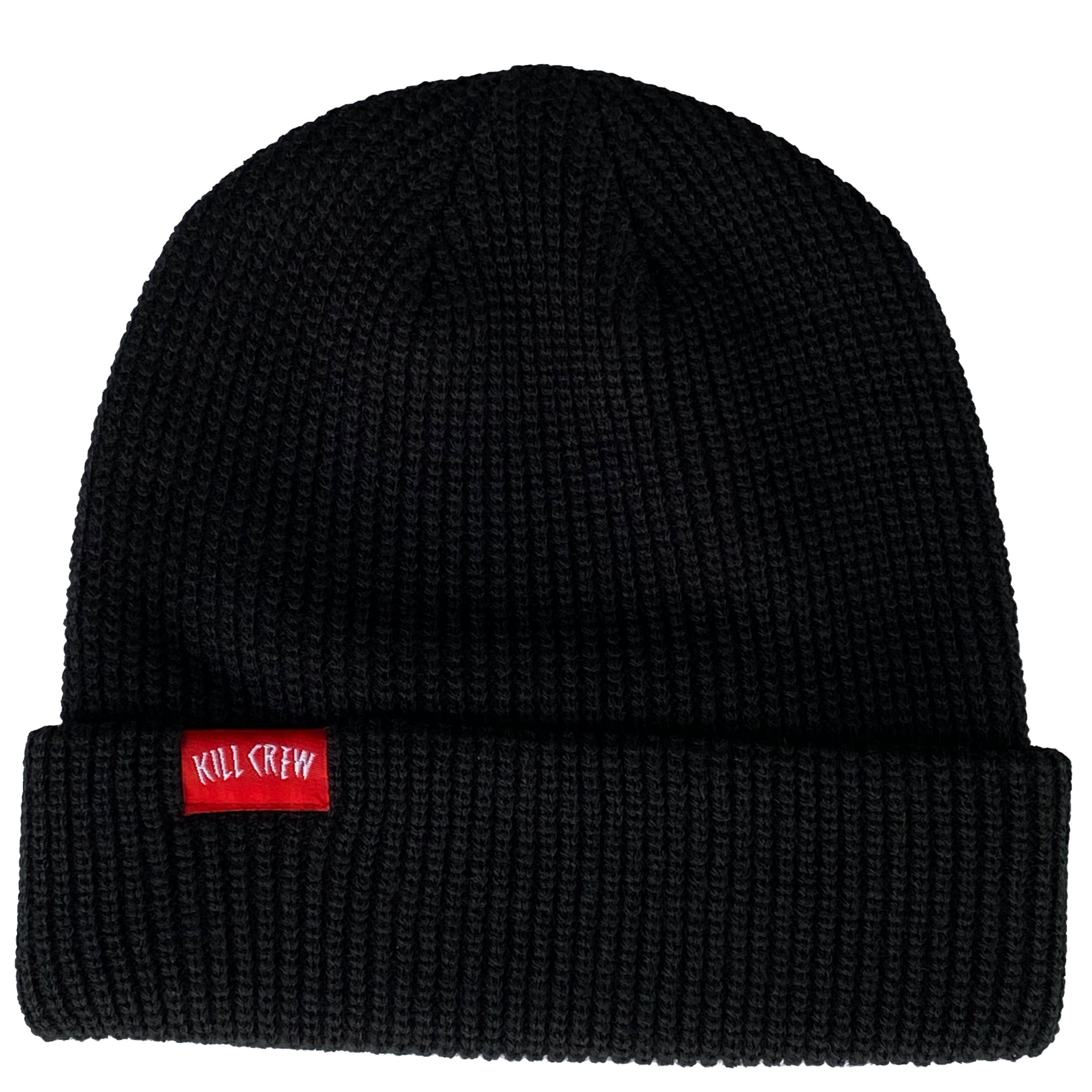 WOVEN PATCH CUFFED BEANIE - BLACK