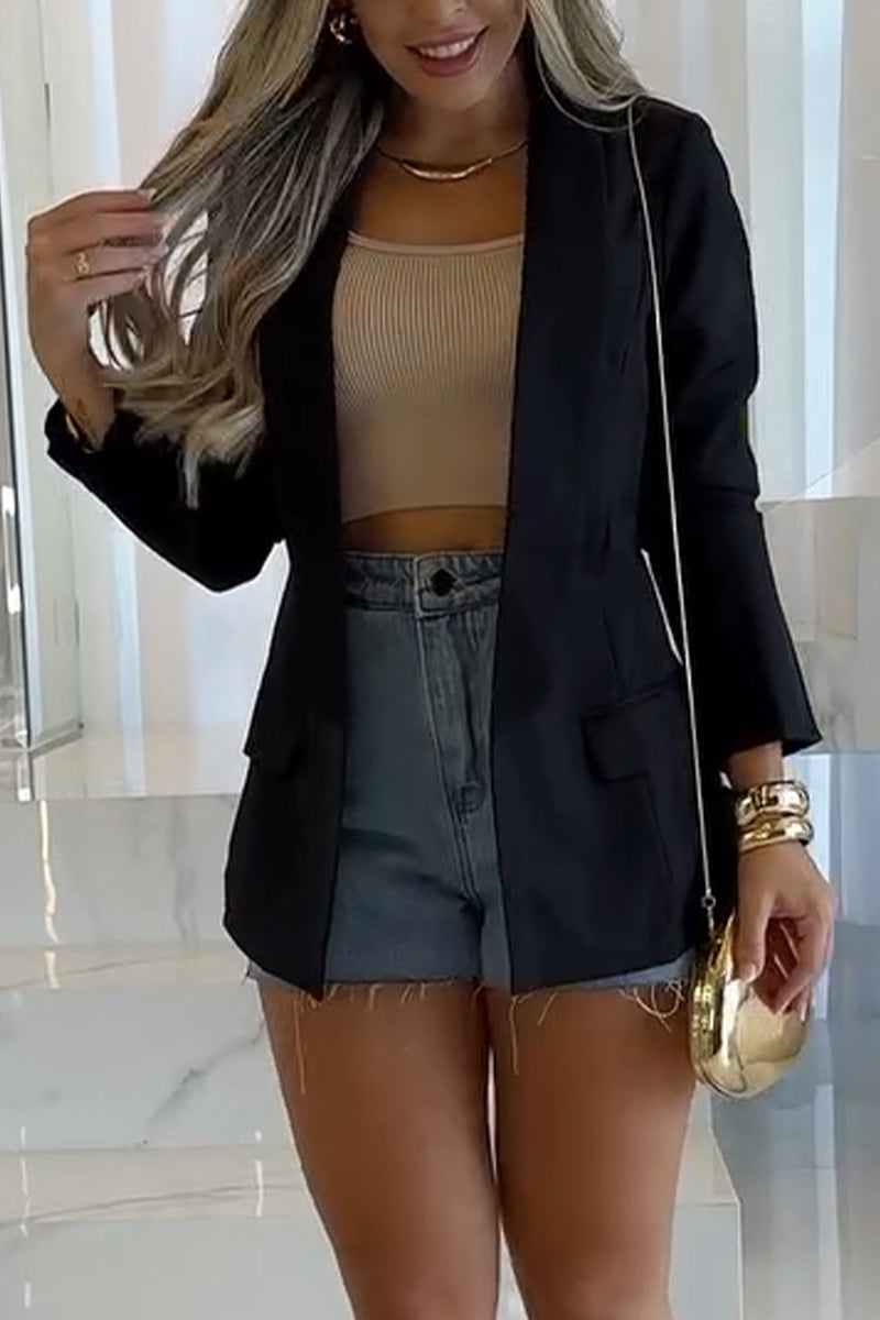 Women's Casual Lapel Solid Color Suit Jacket