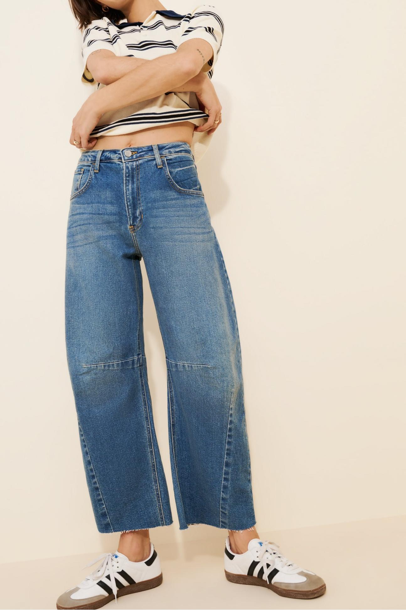 Mid-Rise Barrel Leg Jeans