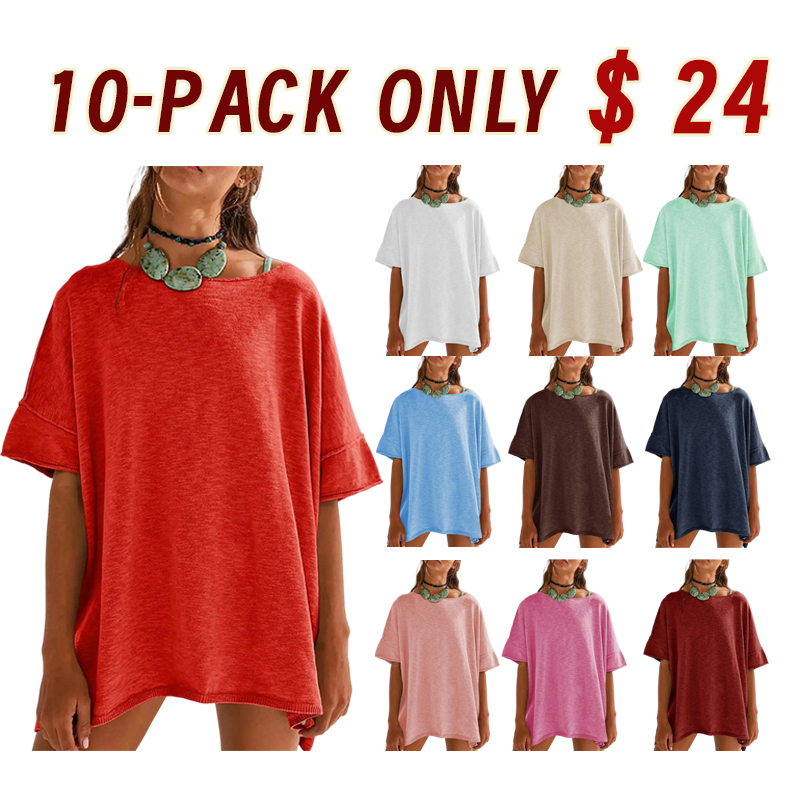 Casual Short Sleeve Blouse with Side Slits