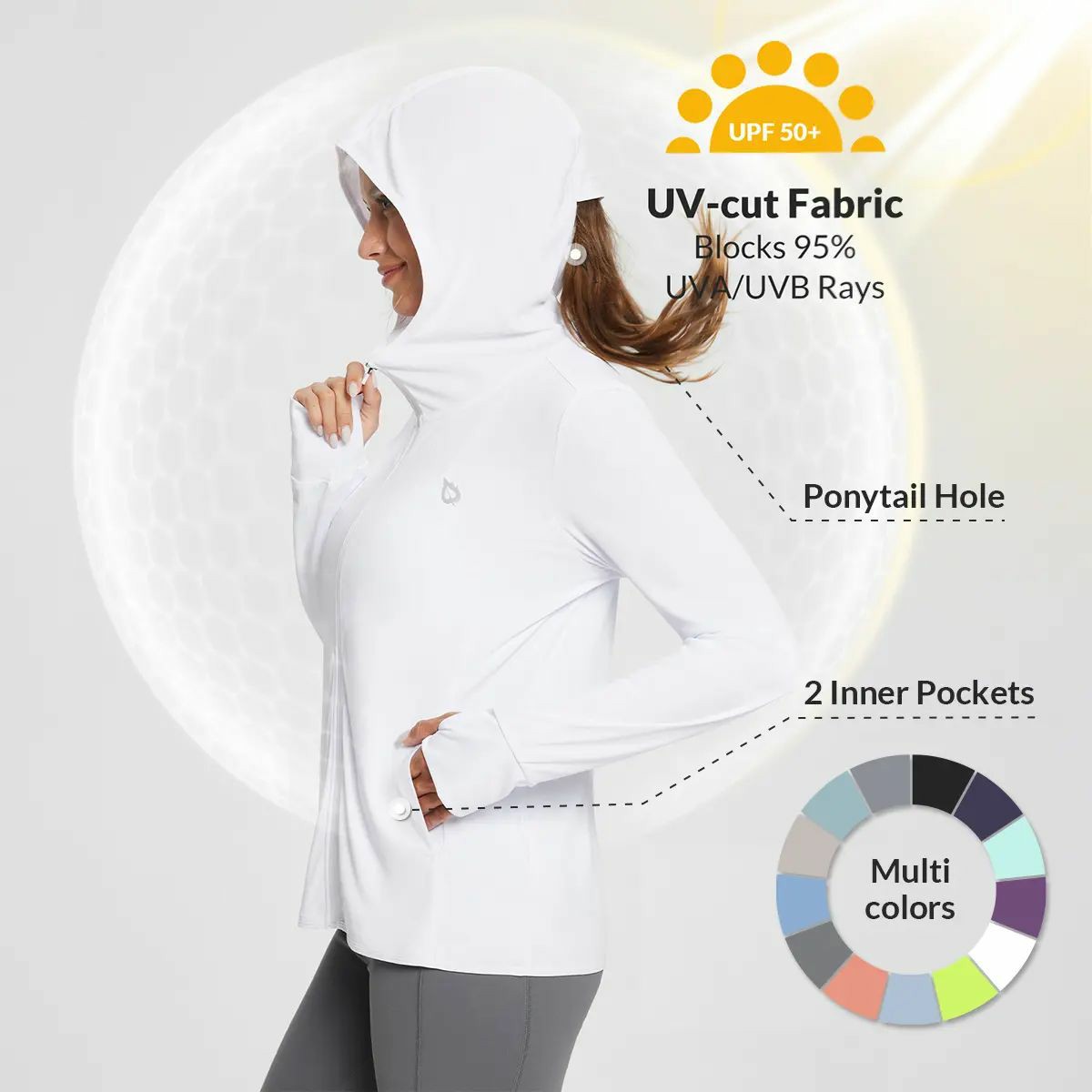 Women's UPF50+ Hoodie Sun Protection Shirts Lightweight Breathable SPF Jacket UV Cooling Long Sleeve Summer Outdoor Hiking Gardening Fishing