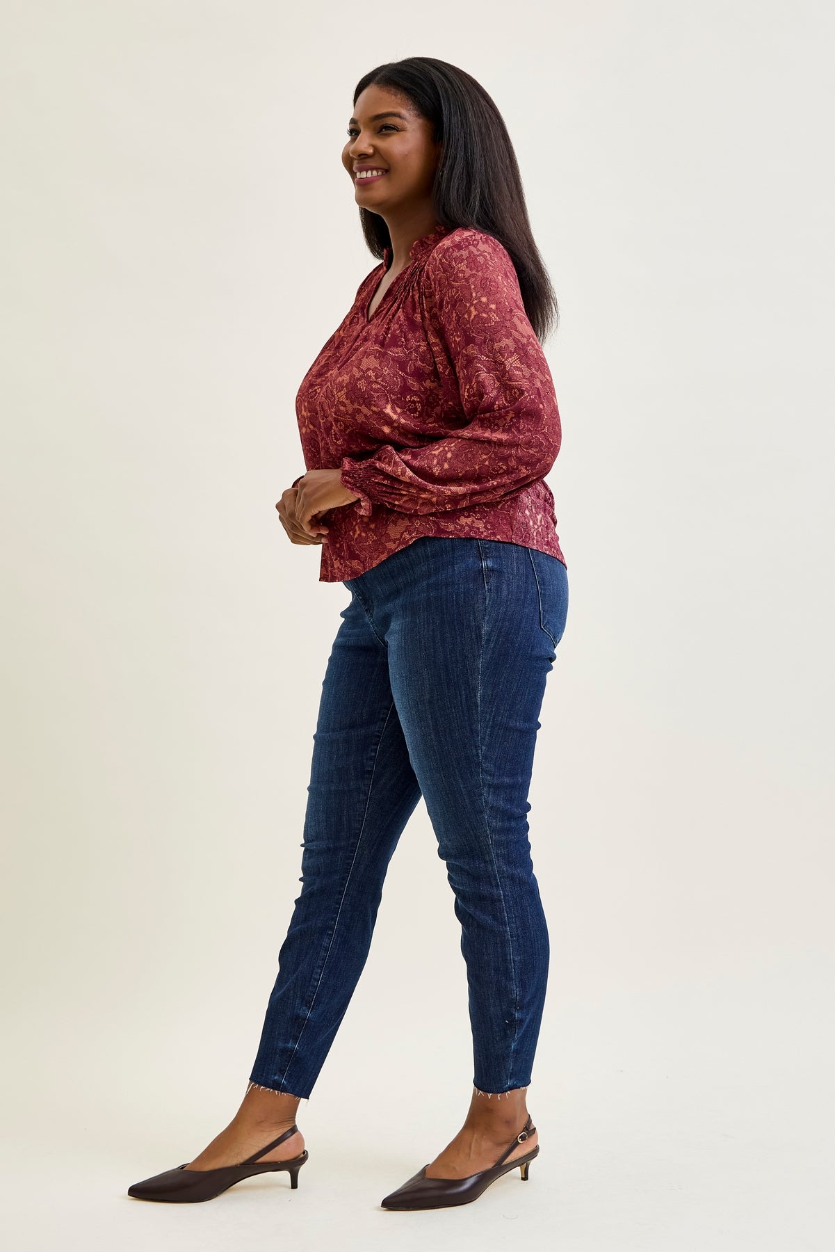 Kinsley Edgy Mid Rise Skinnies with a Raw Twist - PLUS