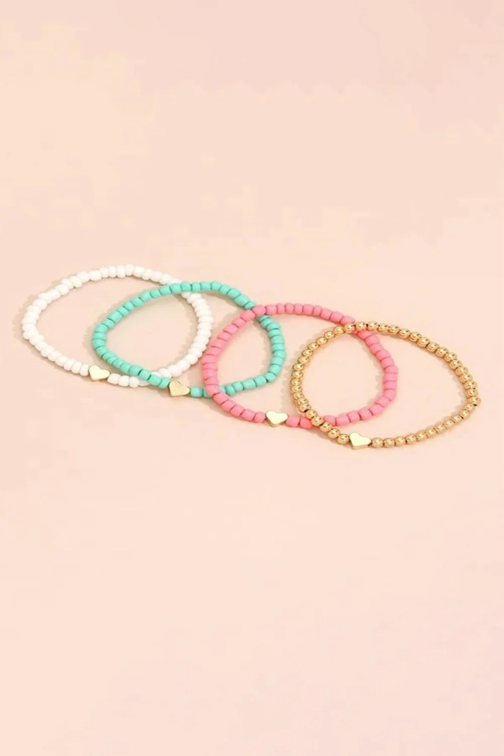 Pink Heart Beaded Multi Layered Bracelet Set