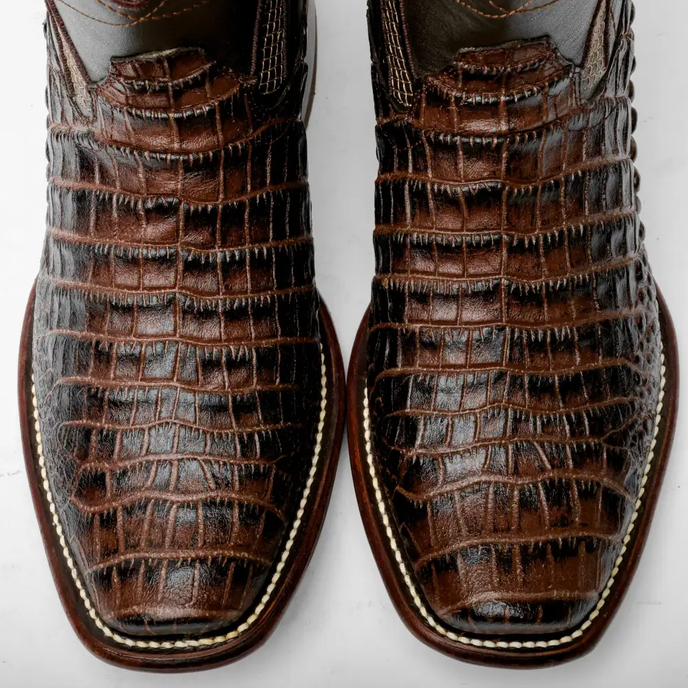 Brown Caiman Belly Leather Boots - Cutter Toe
