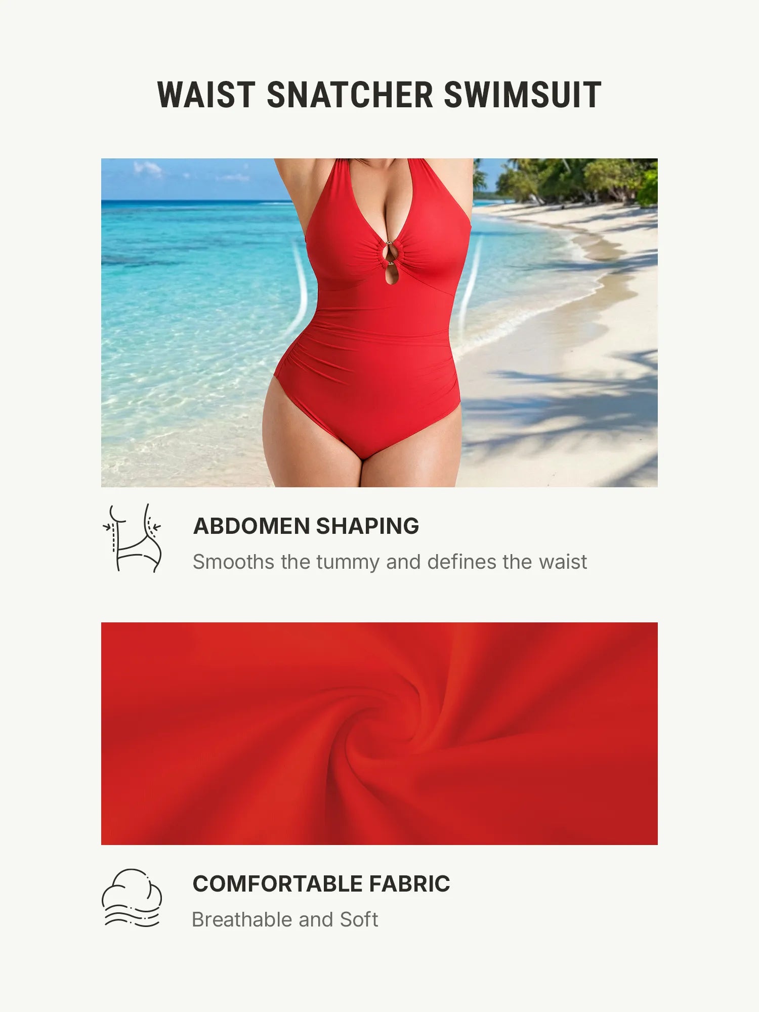 Feelingirl Deep V Metal Ring Ruched Sculpting Swimsuit