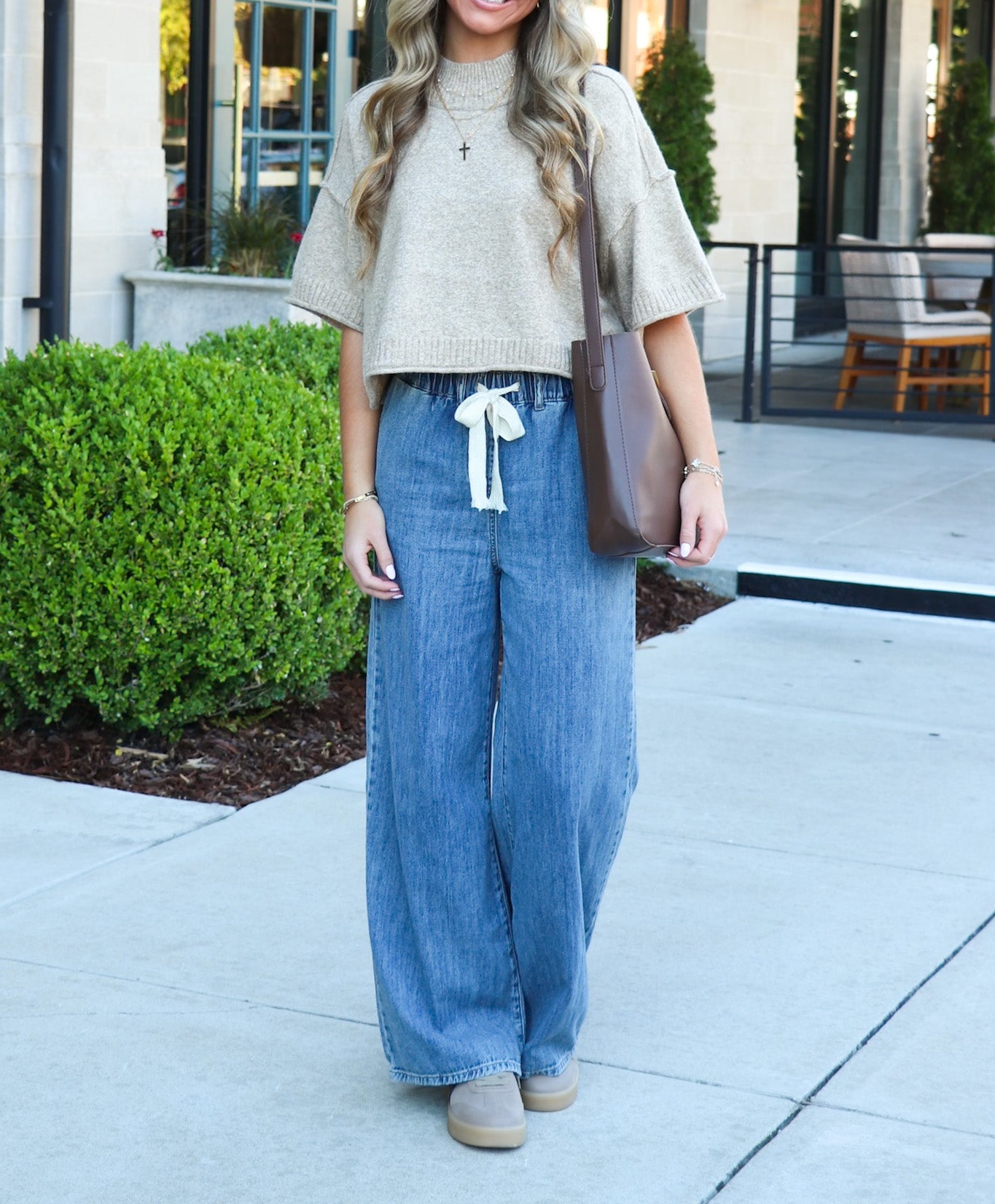 Luxe Leisure Drawstring Elastic Waist Denim Pants