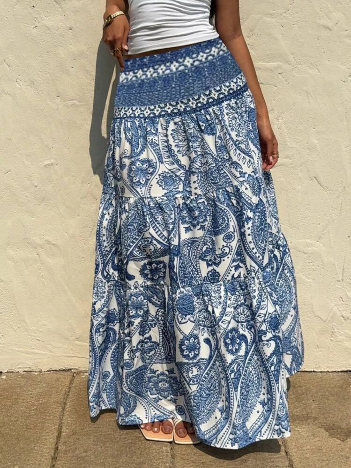 Boho Print High Waist Maxi Skirt