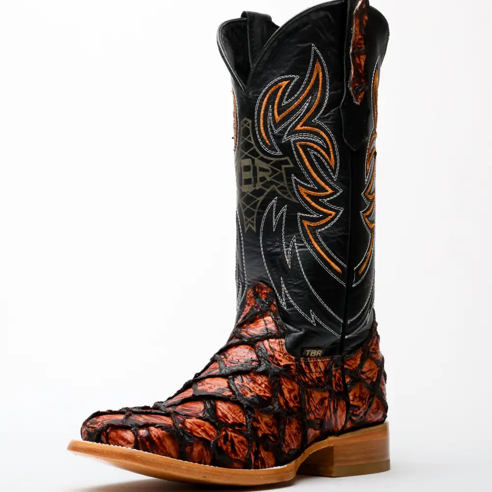 Cognac Jumbo Pirarucu Leather Boots - Square Toe