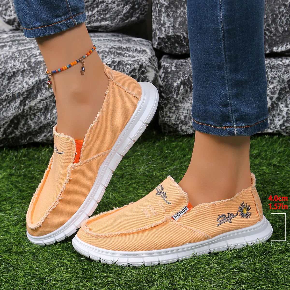 Raw Edge Round Toe Embroidery Flat Slip-Ons  (multiple color options)