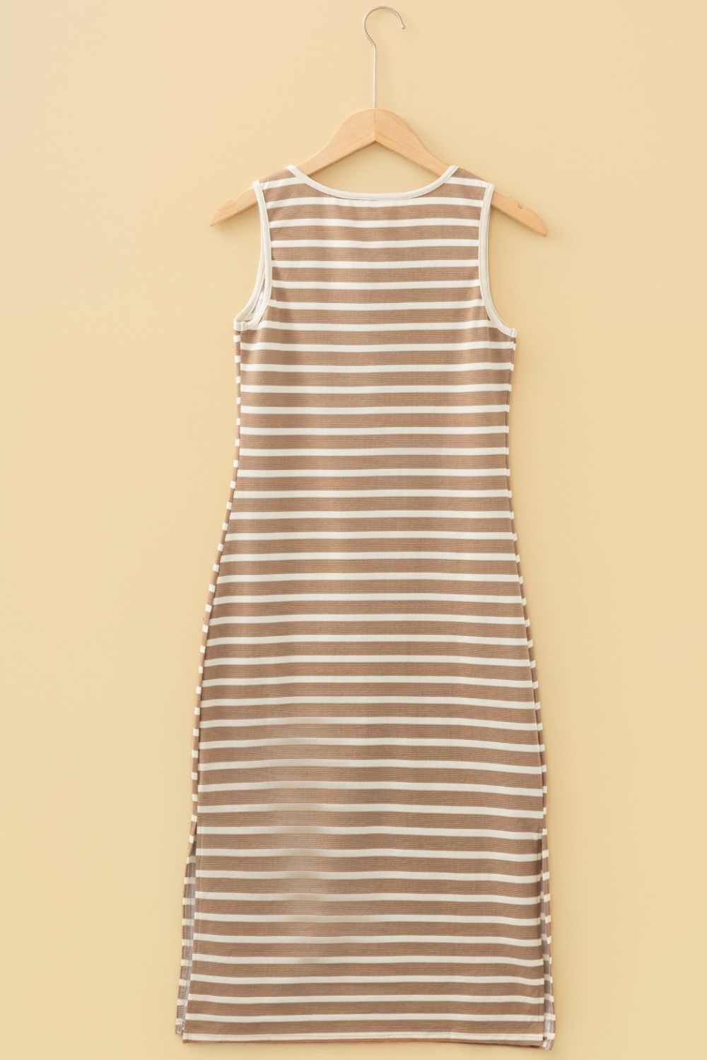 Stripe Tie V Neck Sleeveless Side Slit Midi Dress