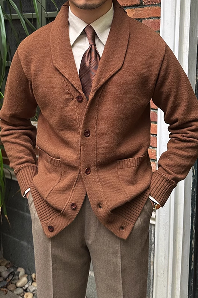 Men's Brown Warm Shawl Collar Cardigan