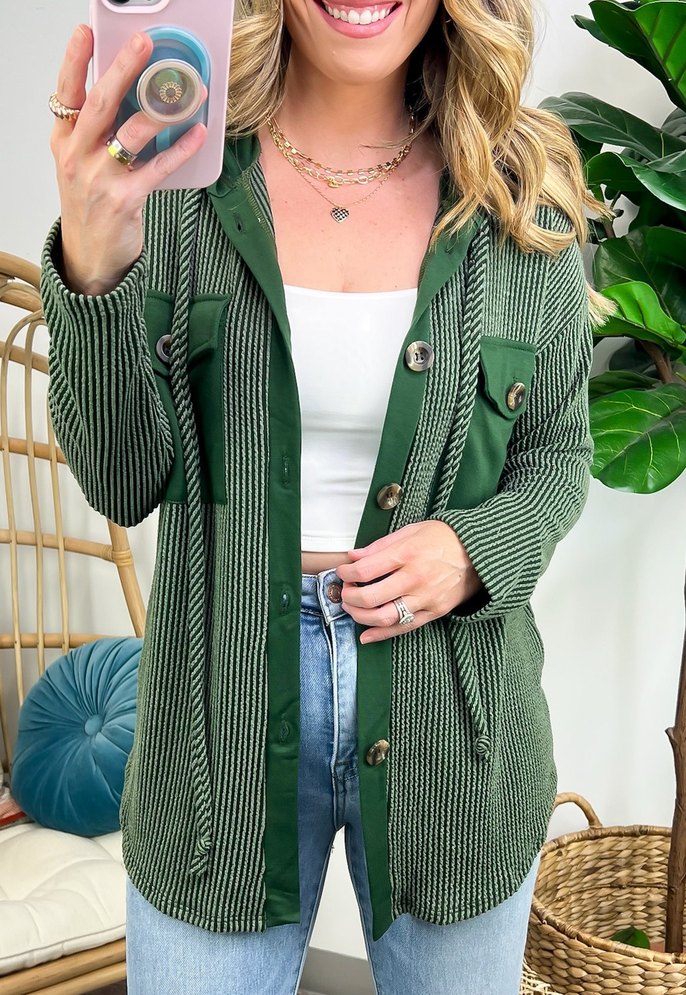 Saturday Satisfaction Ribbed Hooded Shacket