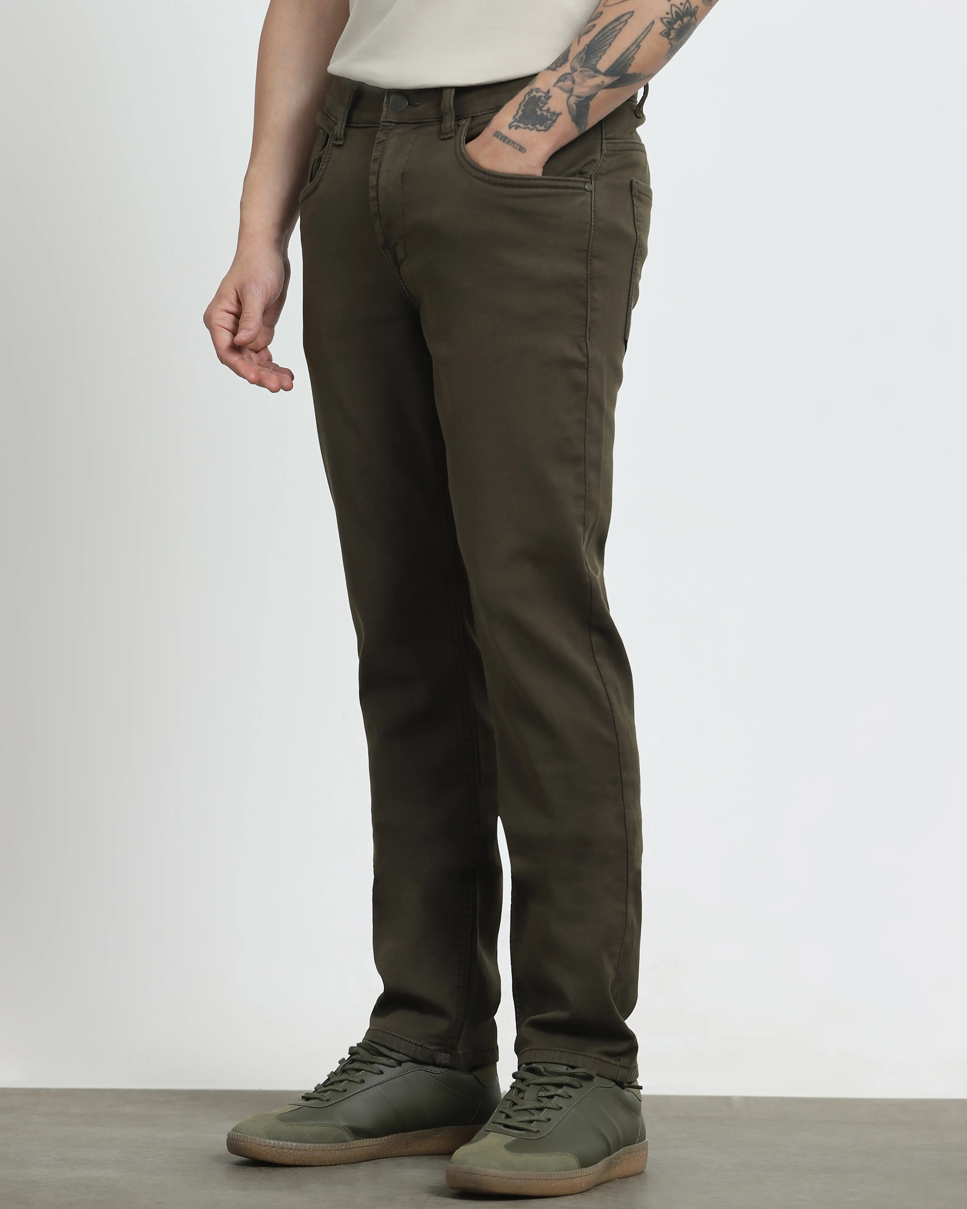 Classic Versatile And Comfortable Straight Dark Olive Jeans