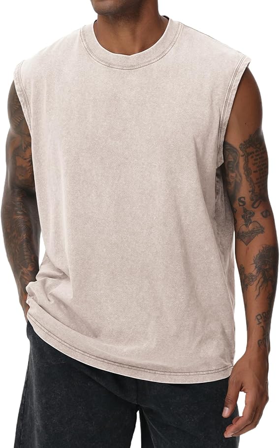 Men's Solid Color Round Neck Tank Top Loose Casual Comfy Classic Crew Neck Sleeveless Top for Summer Casual Loose Fit