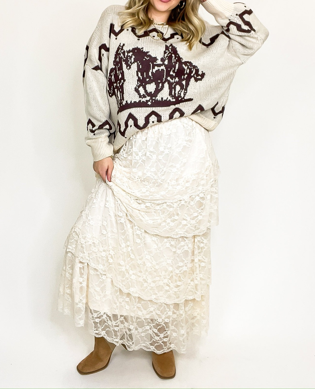 Vintage Veil Tiered Lace Maxi Skirt