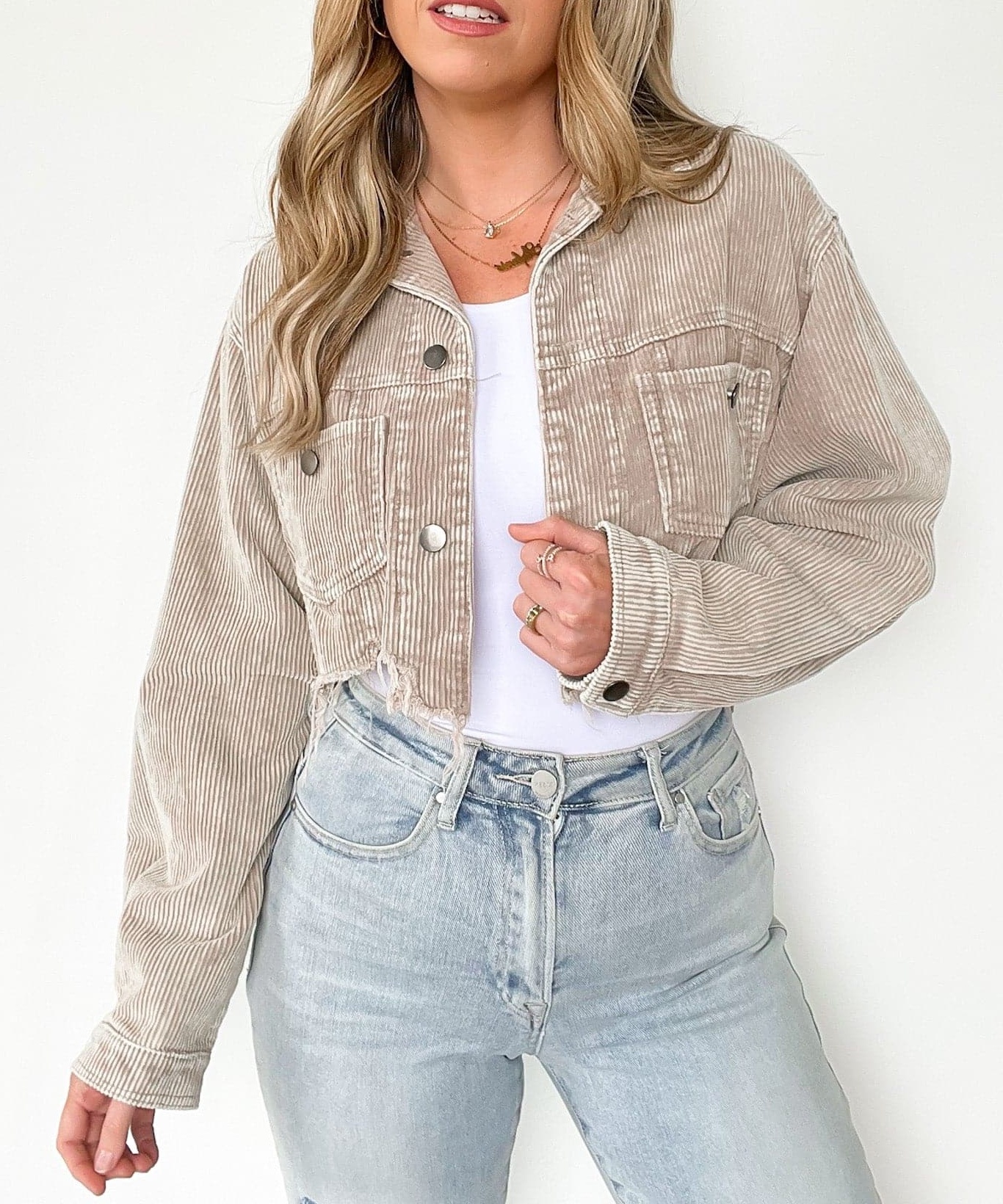 Perfect Promise Cropped Distressed Corduroy Jacket