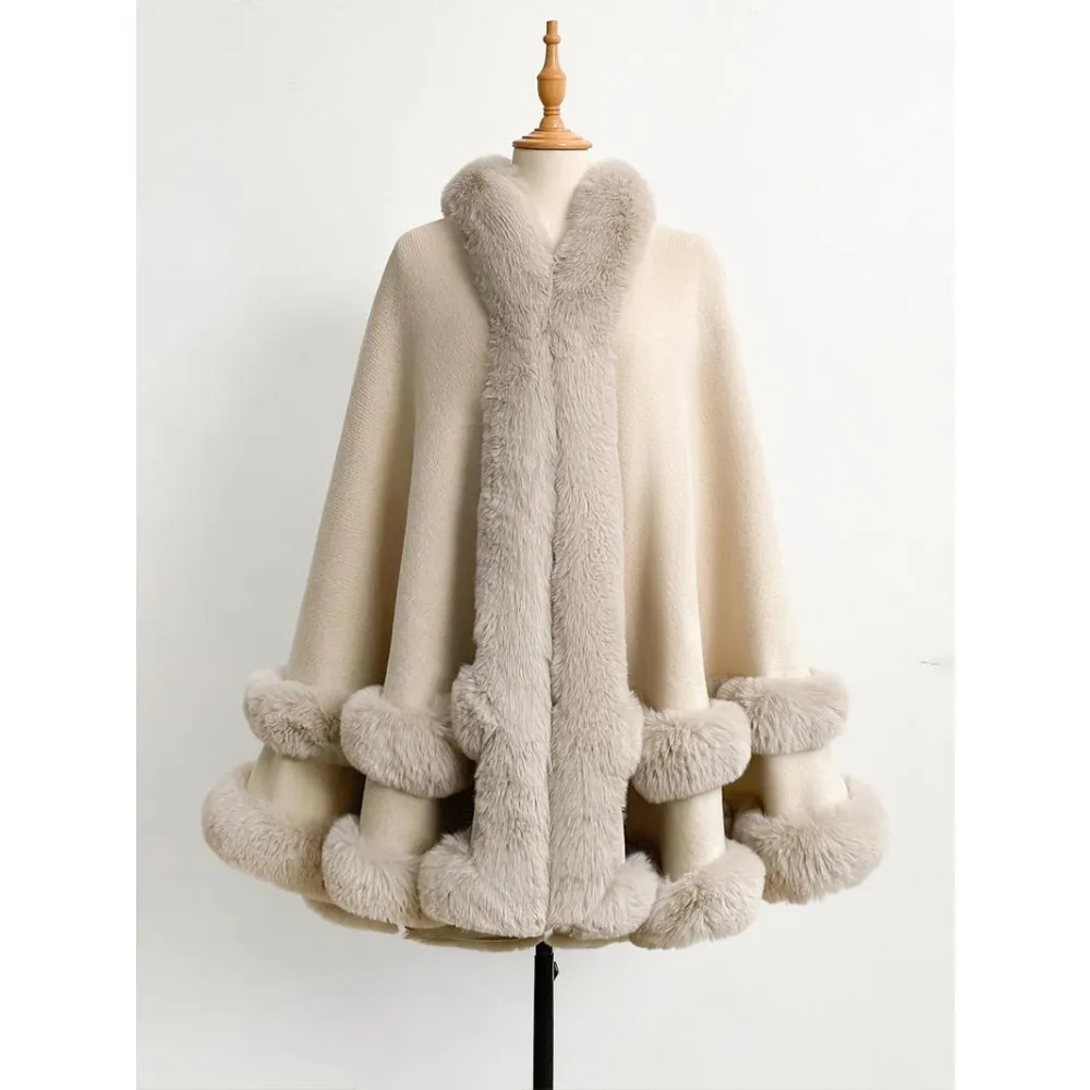 Luxury Faux Fur Hooded Cape Shawl