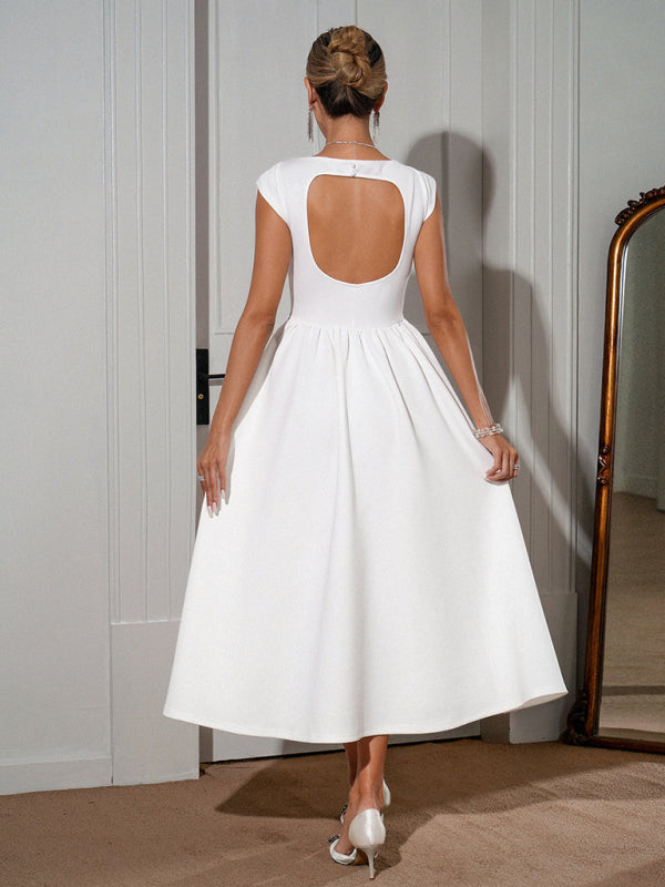 Desiree's French Elegant White A-Line Midi Dress