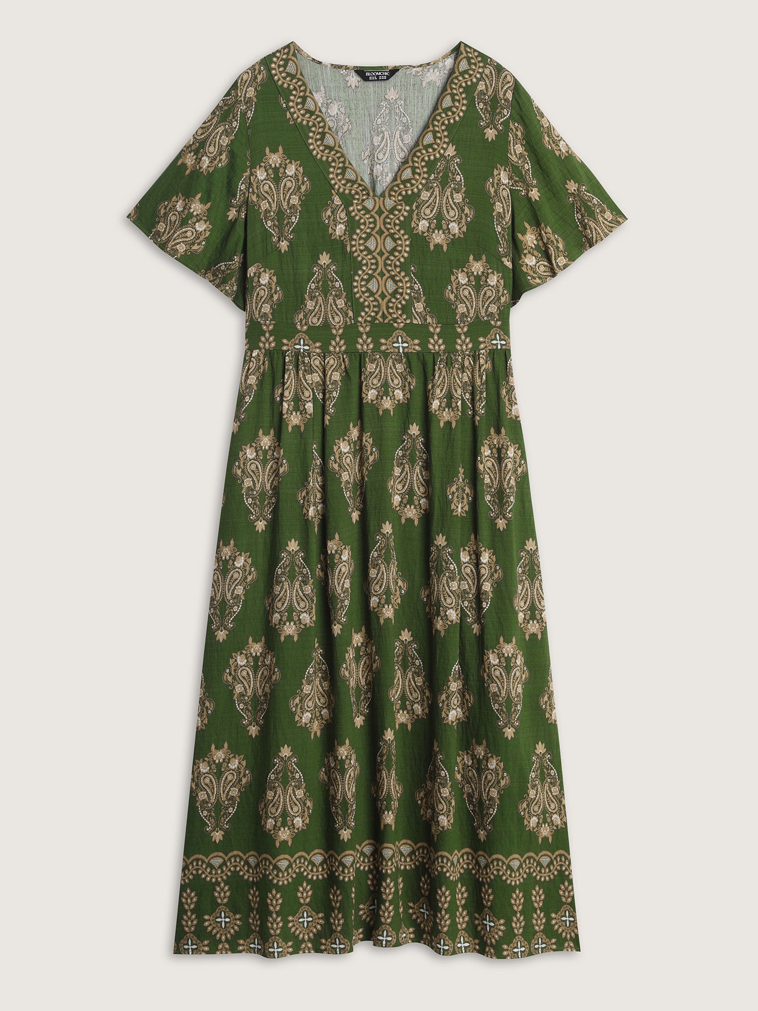 Paisley Print Pockets Shirred Waist Maxi Dress