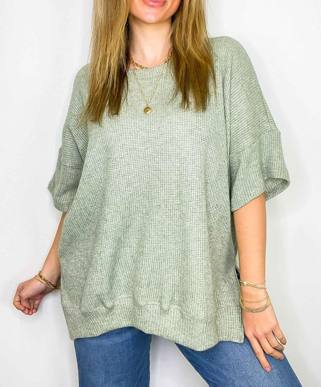 Waffle Knit Oversized Top