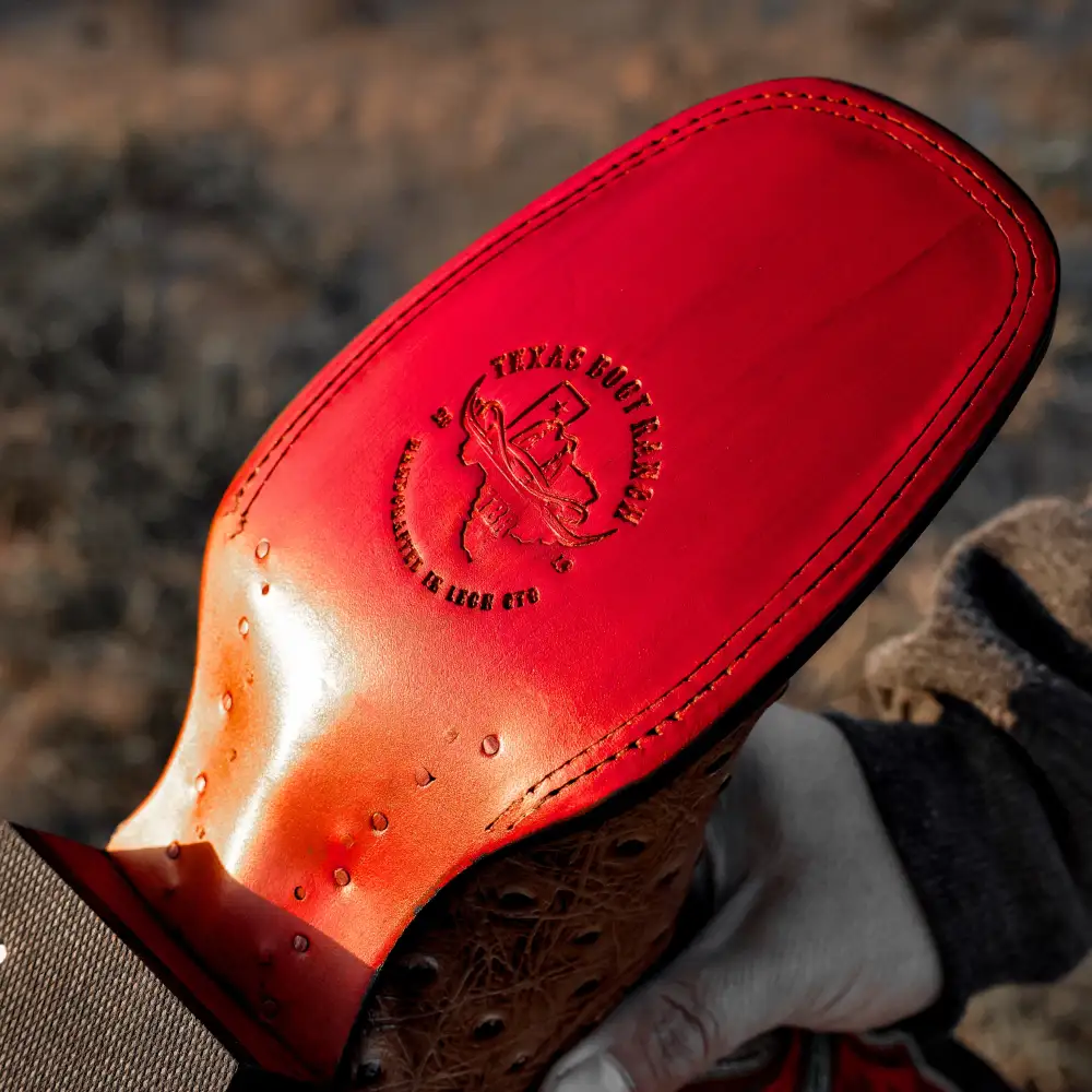 Distressed Cognac Ostrich Leather Boots - Square Toe